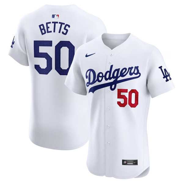 Men%27s Los Angeles Dodgers #50 Mookie Betts White Home Elite Stitched Jersey Dzhi